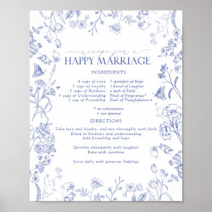 French Blue White Victorian Recipe Happy Marriage Poster