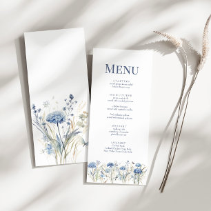 French Blue Wildflower Meadow Wedding Menu Card