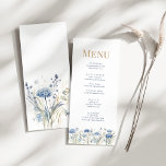 French Blue Wildflower Meadow Wedding Menu Card<br><div class="desc">Enhance your wedding reception with our French Blue Wildflower Meadow Wedding Menu Card. This elegant menu card features a beautiful watercolor design of French blue wildflowers, including hydrangeas and strawflowers, arranged in a serene meadow pattern. The soft, nature-inspired design pairs perfectly with garden, rustic, or boho-themed weddings. Customisable with your...</div>