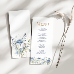 French Blue Wildflower Meadow Wedding Menu Card