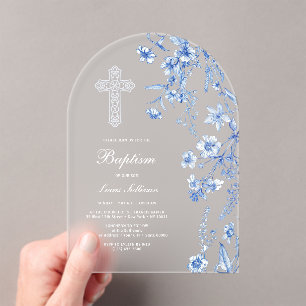 French Blue Wildflowers Arch Baptism Acrylic Invitations