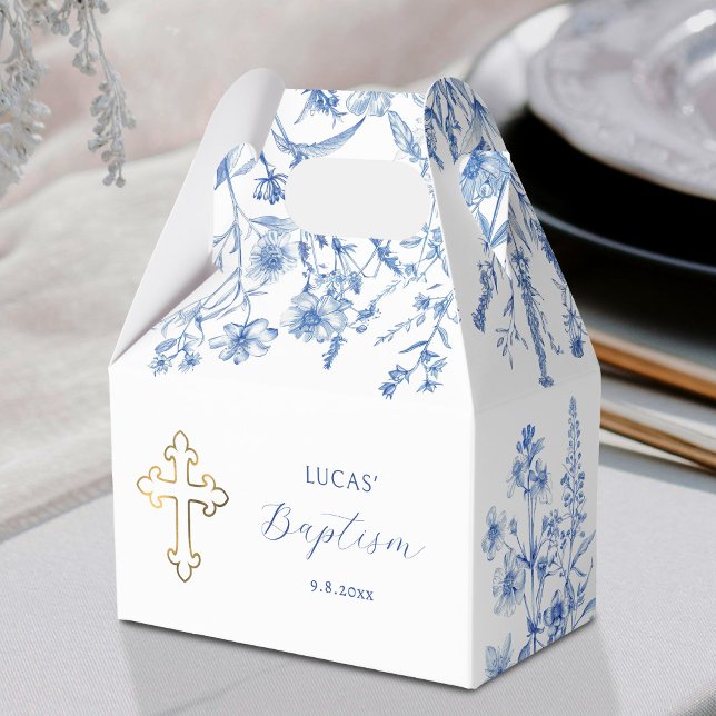 French blue wildflowers Baptism Favour Box (Creator Uploaded)