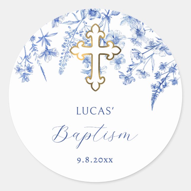 French Blue Wildflowers Baptism Sticker (Front)