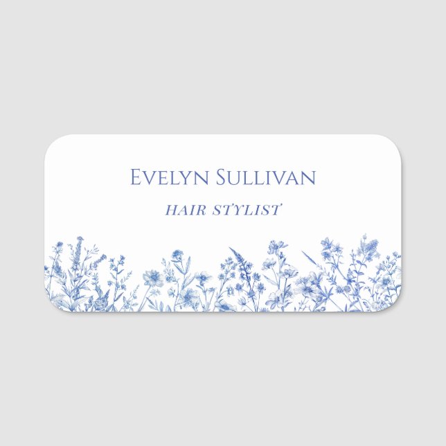 French blue wildflowers name tag (Front)