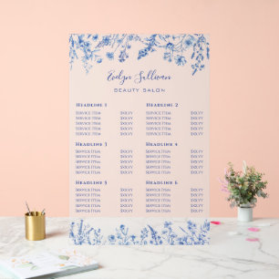 French Blue Wildflowers Price List Acrylic Sign