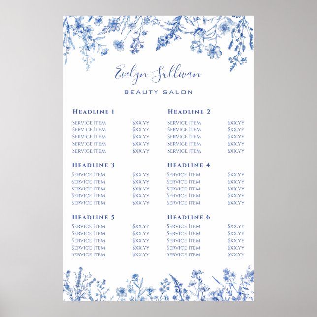 French blue wildflowers price list poster (Front)
