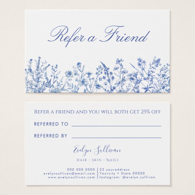 French blue wildflowers referral card (Front & Back)
