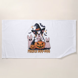 French Boo Dog Cute Frenchie Halloween Ghost Dog T Beach Towel