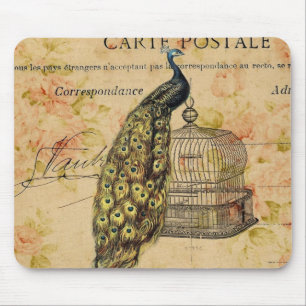 french botanical art nouveau vintage peacock mouse pad