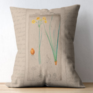 French Botanical Illustration Daffodil Decorative Cushion