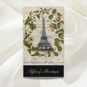 french botanical ivy leaves  paris eiffel tower business card