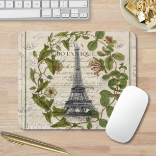 french botanical ivy leaves paris eiffel tower mouse pad