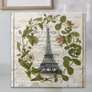 french botanical ivy leaves  paris eiffel tower tile