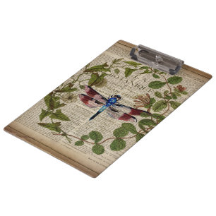 french botanical leaves modern vintage dragonfly clipboard