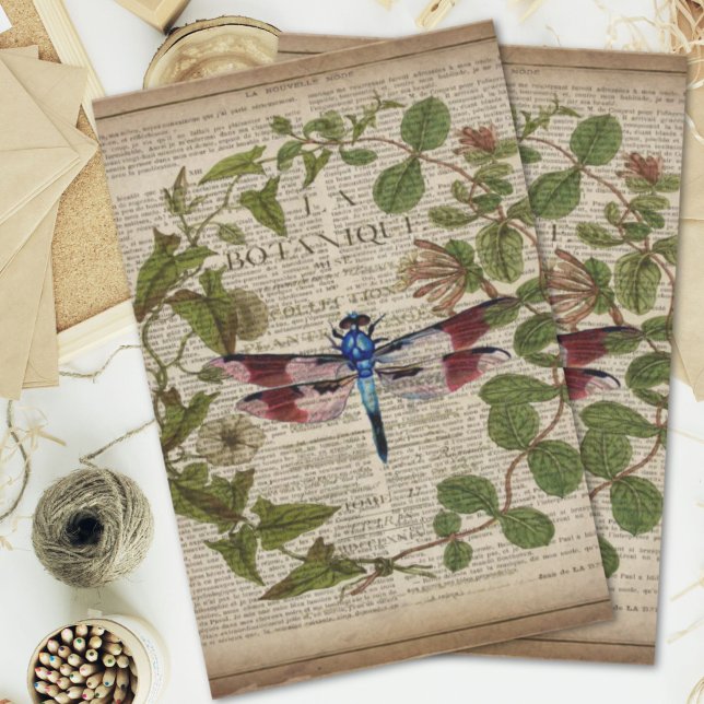 french botanical leaves modern vintage dragonfly tissue paper (french botanical leaves modern vintage dragonfly tissue paper)