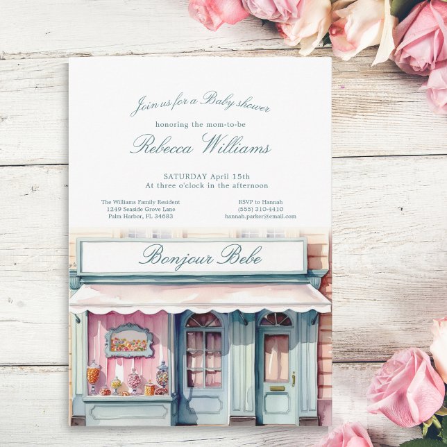 French Boutique Bonjour Bebe Baby shower Invitation (Creator Uploaded)