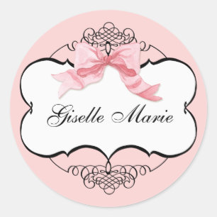 French Bow n Dots, Girl Baby Shower Sticker Seal