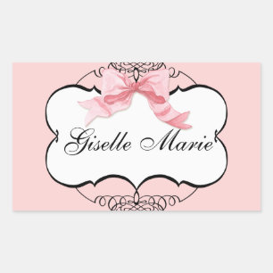 French Bow n Dots, Girl Baby Shower Sticker Seal