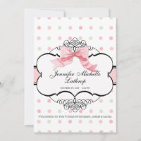 French Bow Swirl Damask Girl Birth Announcement