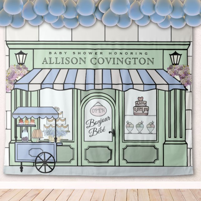 French, boy Baby Shower Photobooth Backdrop Tapestry (Parisian boy Baby Shower)