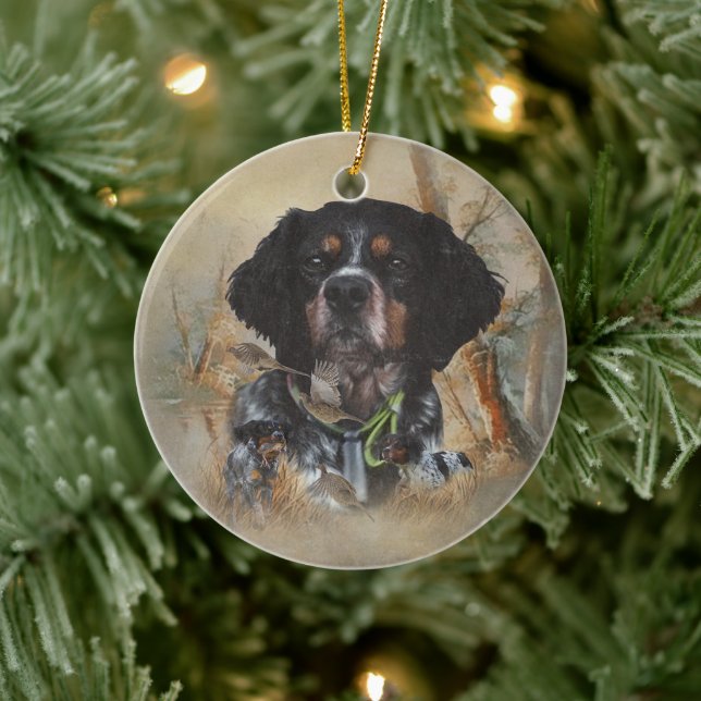 French Brittany, Bird Hunting Art  Ceramic Tree Decoration (Tree)