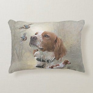 French Brittany, Bird Hunting Art Decorative Cushion