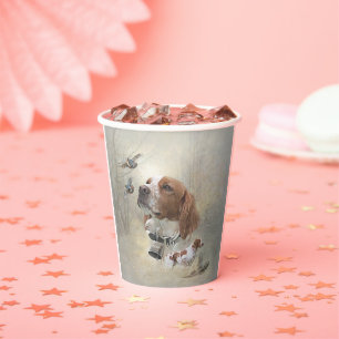 French Brittany, Bird Hunting Art  Paper Cups
