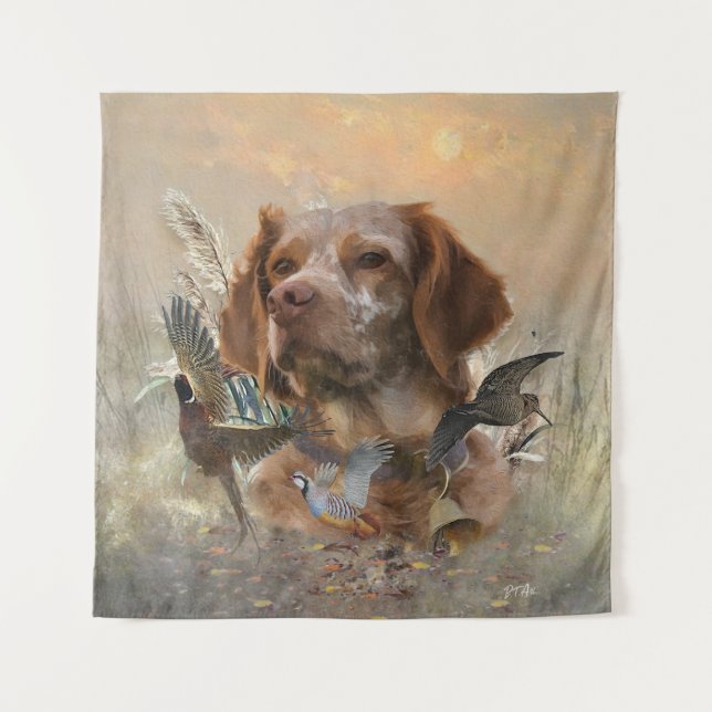 French Brittany, Bird Hunting Art  Tapestry (Front)