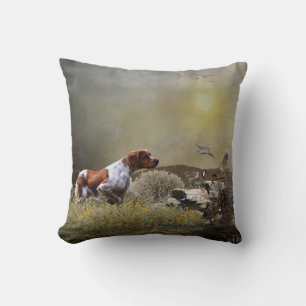 French Brittany hunting partridges , Art Cushion