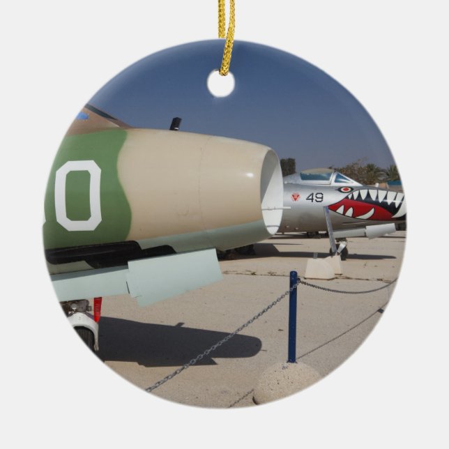 French-built Mystere fighter Ceramic Tree Decoration (Front)