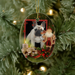 French Buldoggen Christmas Ceramic Tree Decoration