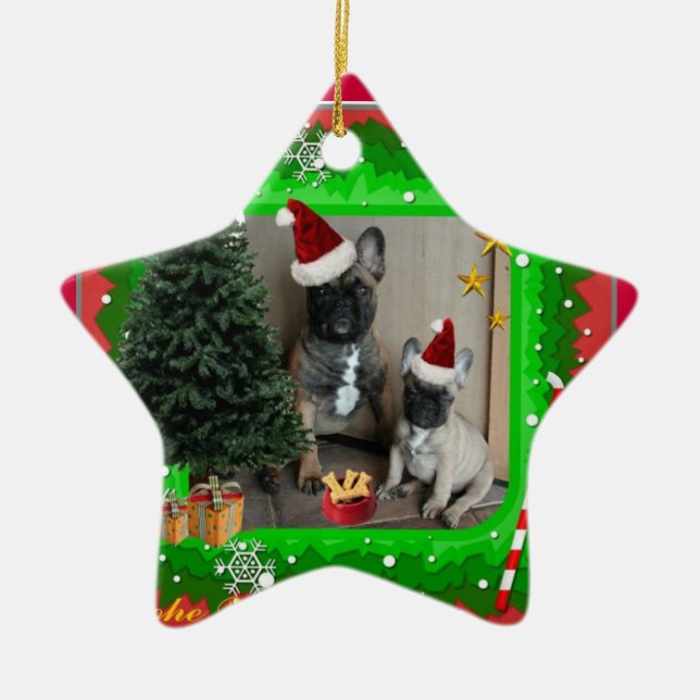 French Buldoggen Christmas Ceramic Tree Decoration (Front)