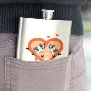 French bull dog, dog treat and paw hip flask