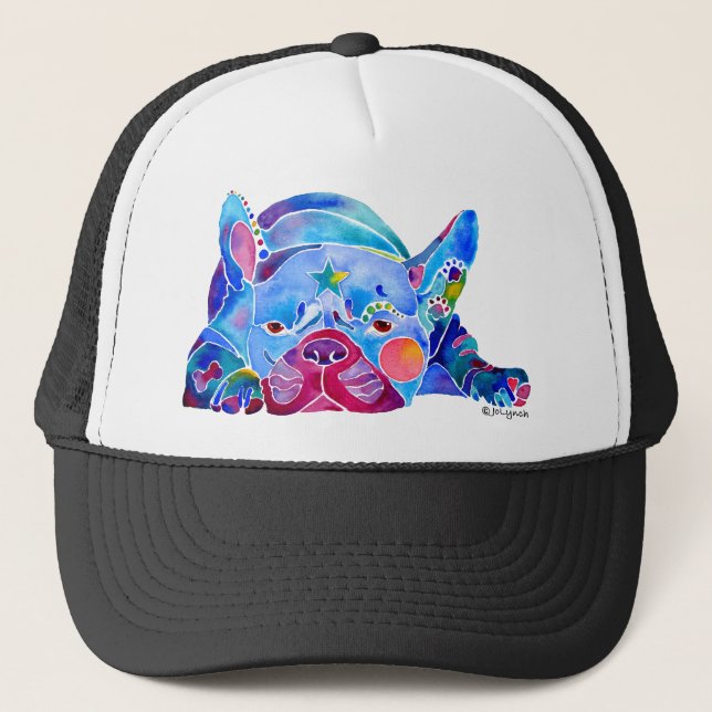 French Bull Dog in Blues Trucker Hat (Front)