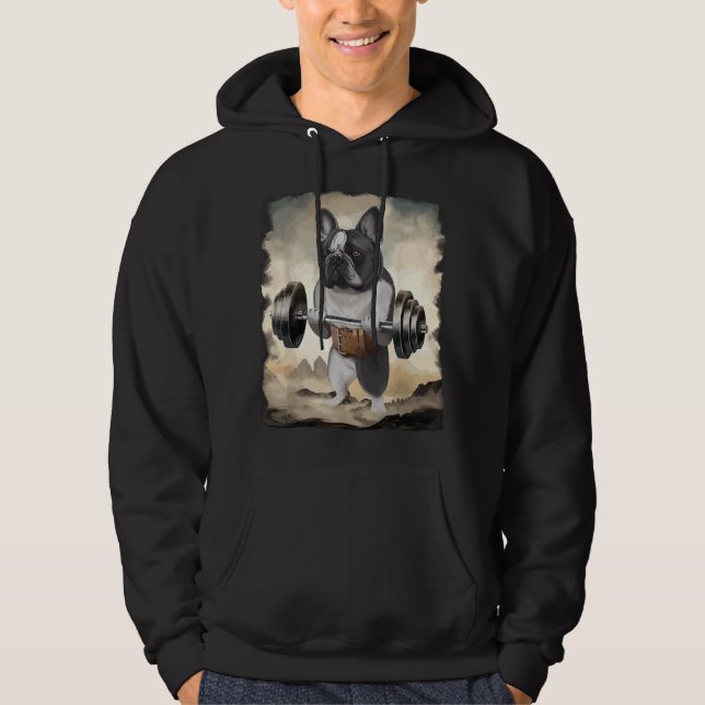 French Bull Dog Muscle Training Weightlifting  Hoodie (Front)