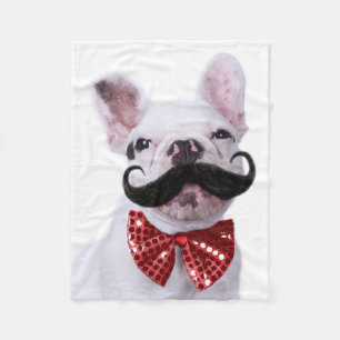 French Bull Dog Puppy With Moustache Fleece Blanket
