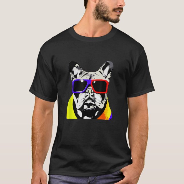French Bull Dog Sunglasses Fun Cute Classic Graphi T-Shirt (Front)