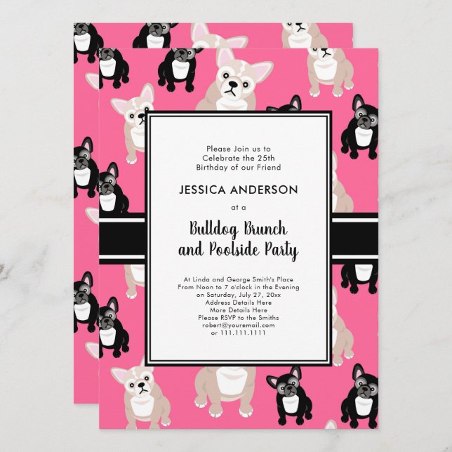 French Bulldog 25th Birthday Party Funny Invitation (Front/Back)