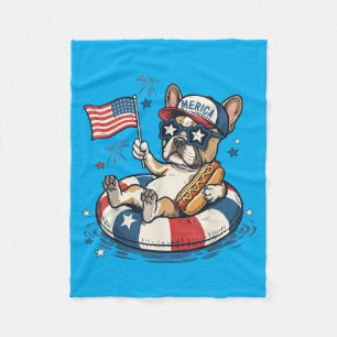 French Bulldog 4th Of July Patriotic America Fleece Blanket