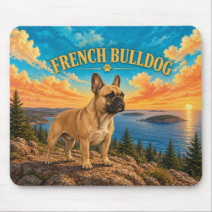 French Bulldog, Acadia Coast Vintage Watercolor Mouse Pad