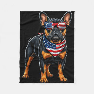 French bulldog american flag 4th of july fleece blanket