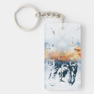 French bulldog and landscape blend abstract design key ring