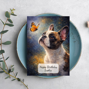 French Bulldog and Orange Butterfly Card