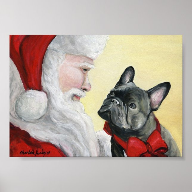 French Bulldog and Santa Claus Art Print Poster (Front)