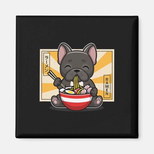 French Bulldog Anime Eating Noodle  Magnet (Front)