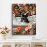 French Bulldog Art | Frenchie in Bathtub Bathroom Canvas Print<br><div class="desc">French Bulldog art featuring a playful French Bulldog enjoying a relaxing bath full of bubbles and beautiful flowers. This charming artwork adds a touch of warmth and personality to your space,  making it feel more inviting and joyful.</div>