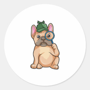 French bulldog as Detective with Magnifying glass Classic Round Sticker
