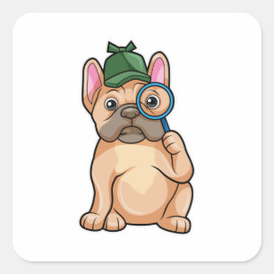 French bulldog as Detective with Magnifying glass Square Sticker