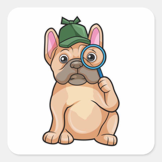 French bulldog as Detective with Magnifying glass Square Sticker (Front)
