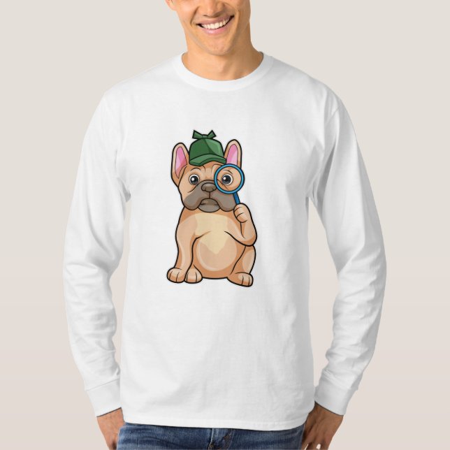 French bulldog as Detective with Magnifying glass T-Shirt (Front)